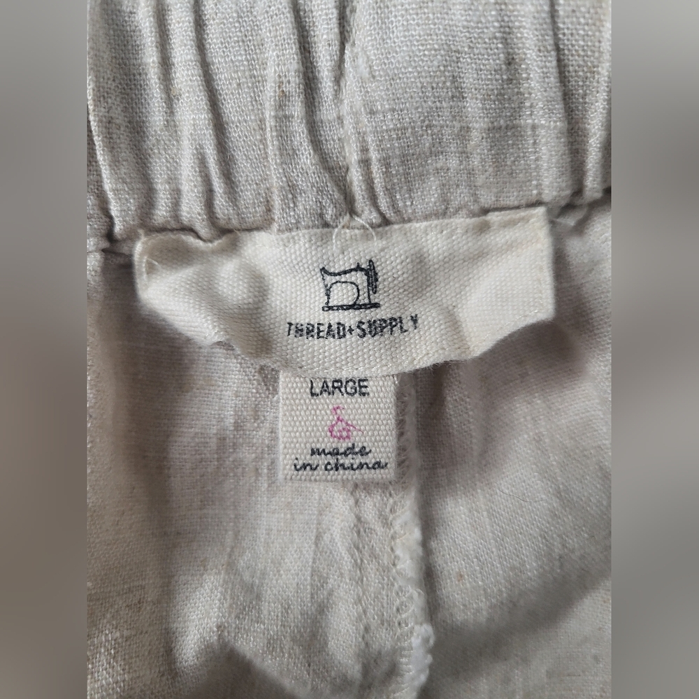 Thread + Supply High Rise Natural Wheat Wide Leg Linen Blend Pants Large - Picture 5 of 12